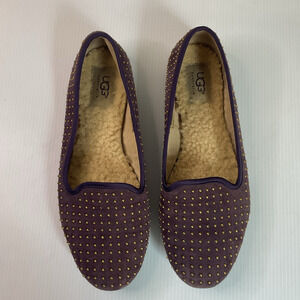UGG Australia Purple Suede Studded Sheepskin Flats Women’s 6.5 Slip On Loafers